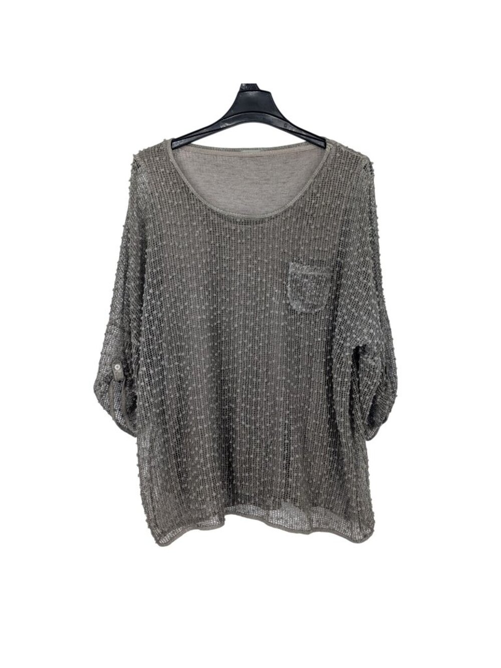 Twofer Crochet Sequin Textured Tunic Top Relaxed Lagenlook Artsy  Resort XLarge